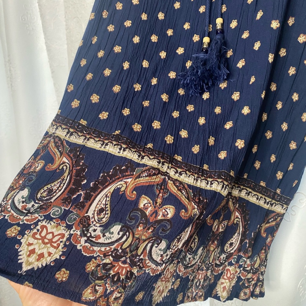 ANGIE Boho Tunic / Dress with flared sleeves size medium Blue and earth tones - Picture 6 of 6